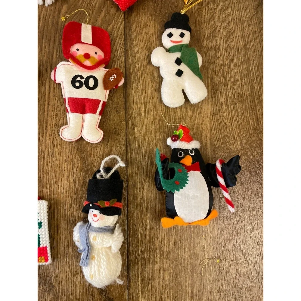 Vintage Christmas Ornaments Handmade Cross Stitch Lot Santa Snowman 1970's‎ 80's